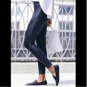 SPANX Faux Leather Moto Legging Black L stretch casual vegan Large L